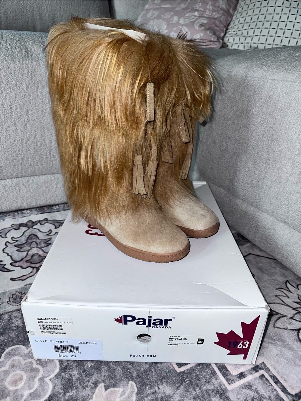 Pajar Beige Faux-Fur Tassel Winter Boots